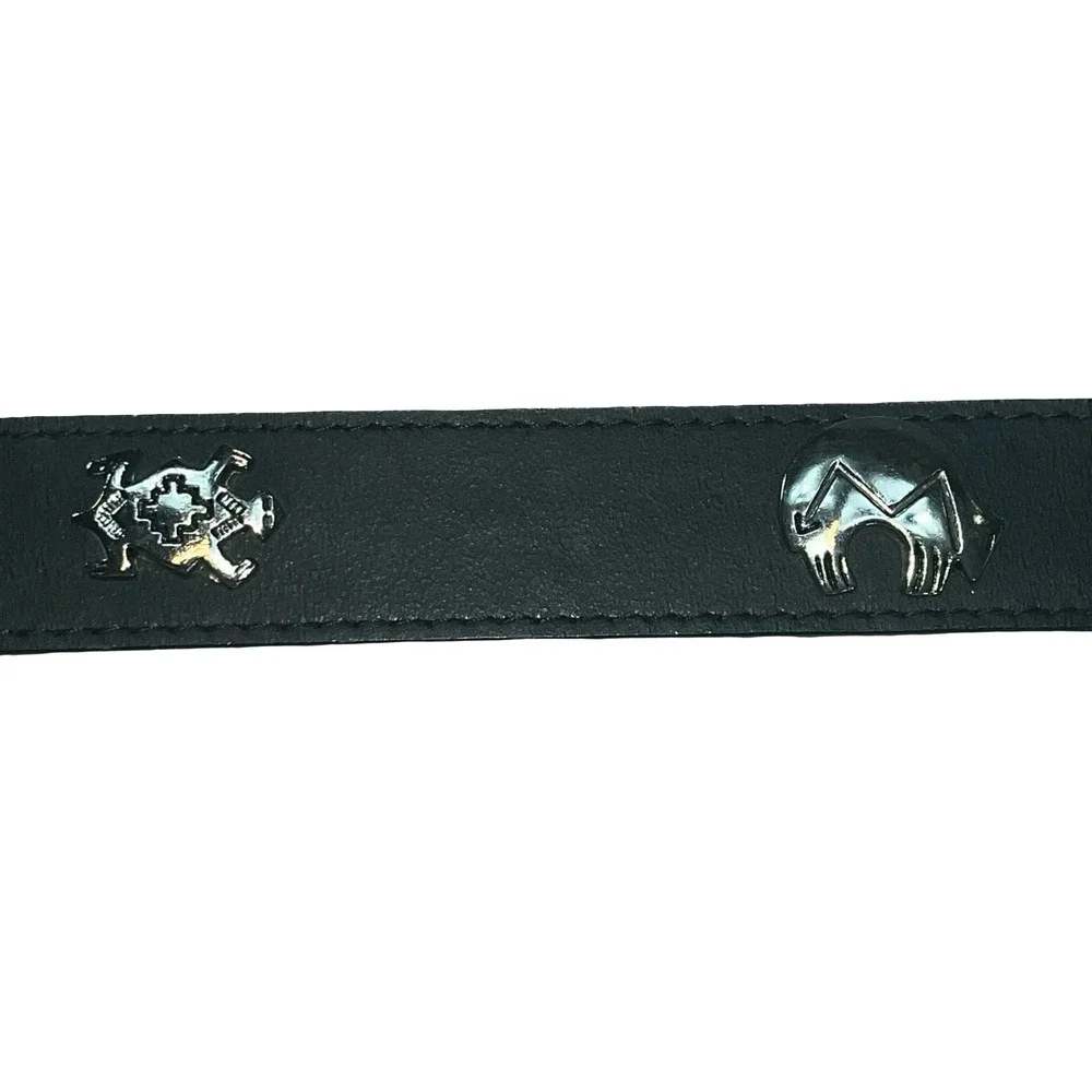 Sunbelt Womens Leather Belt Black Southwestern Silver Concho Emblems Western L